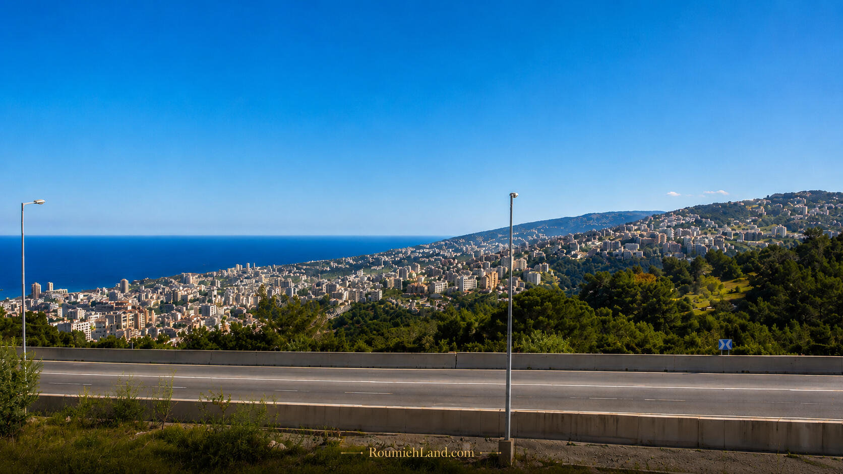 Roumieh Land for Sale Panoramic view from Roumieh land lot for sale overlooking Beirut and the Mediterranean Sea